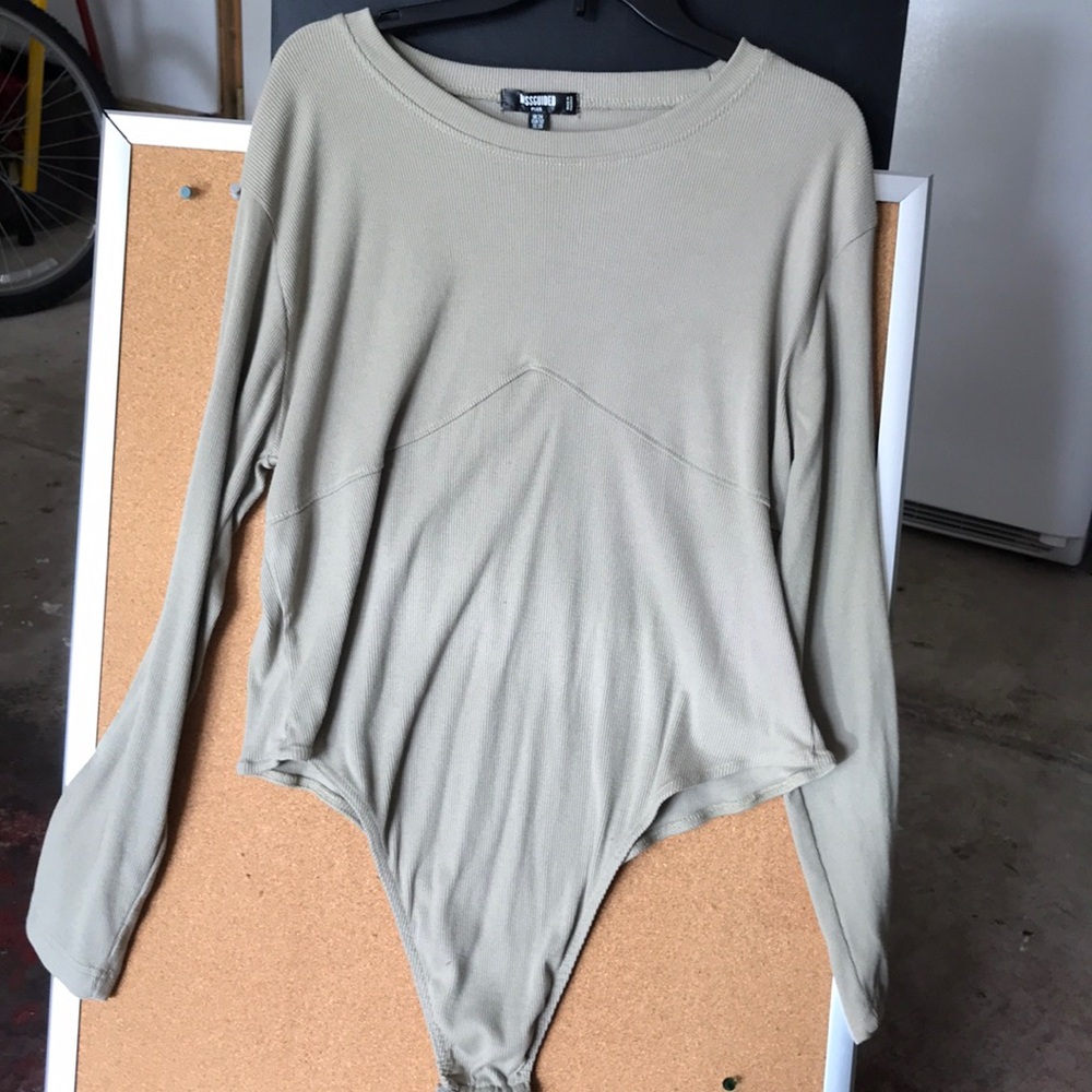 Misguided Plus Casual Lt Olive Green Long Sleeve Bodysuit